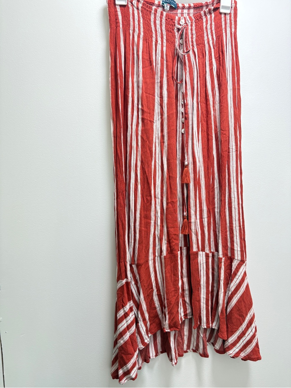 Boom Boom Jeans Orange and White Striped High-Low Maxi Skirt